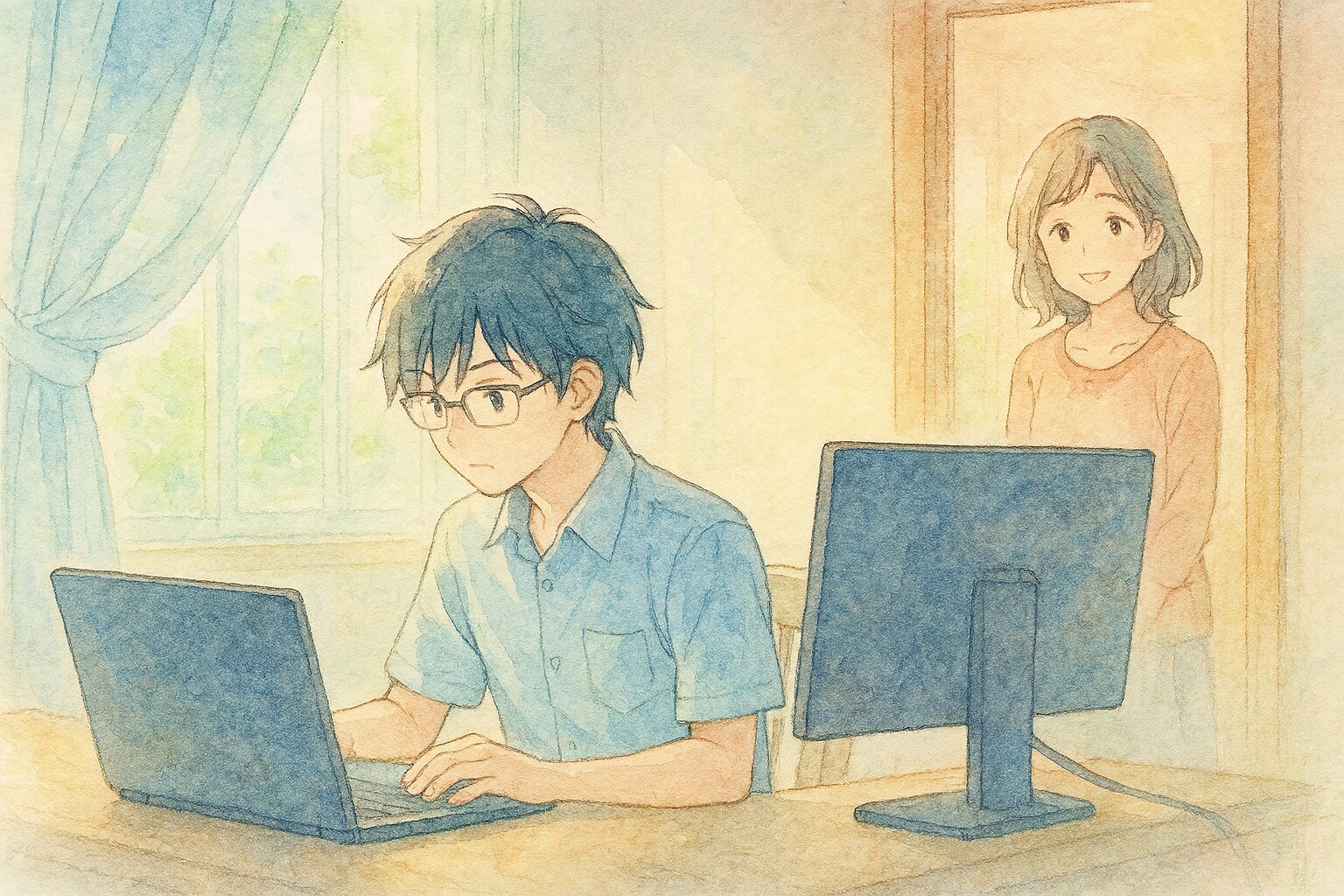 不登校の中3の息子が将来の目標に向かって意欲的に努力する姿とそれを嬉しそうに見つめる母親