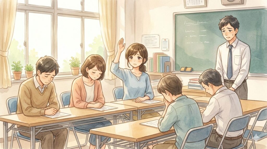 誰も立候補しないため、仕方なく挙手する保護者