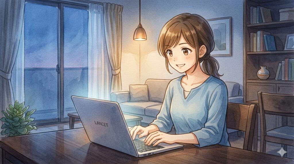 充実した作業時間を過ごすPTA役員の母親