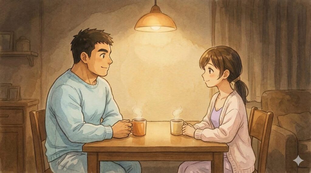 N高等学校への進学を前向きに考える両親のイラスト