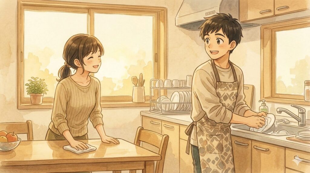 自宅学習に切り替えてから笑顔が増えた子どものイラスト