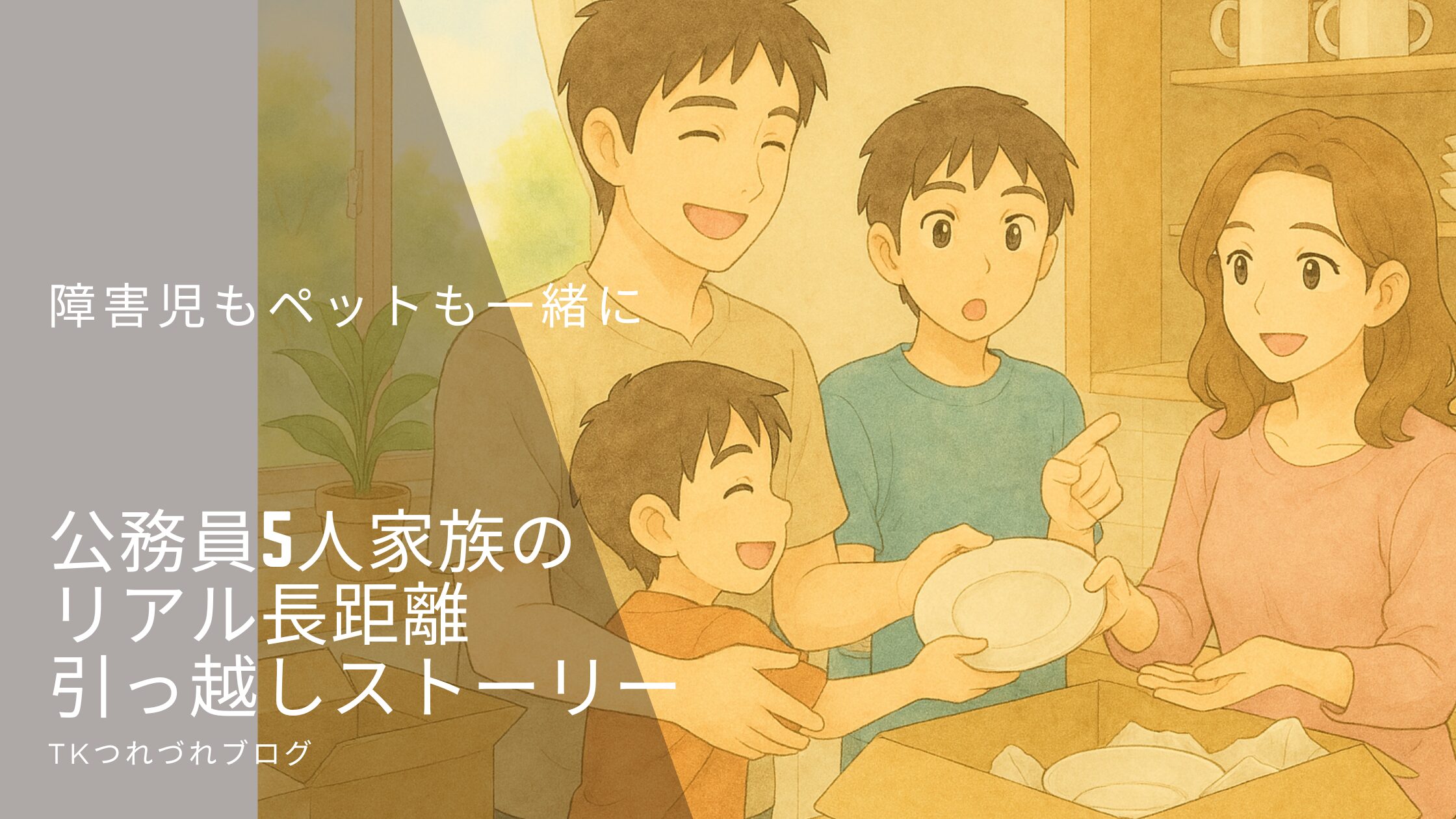 家族で引っ越しの準備をしている様子