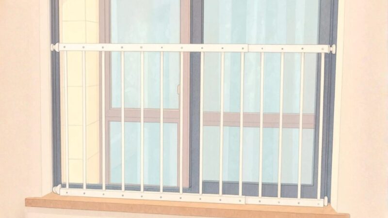 転落防止フェンスを窓に取り付けた様子のイラスト