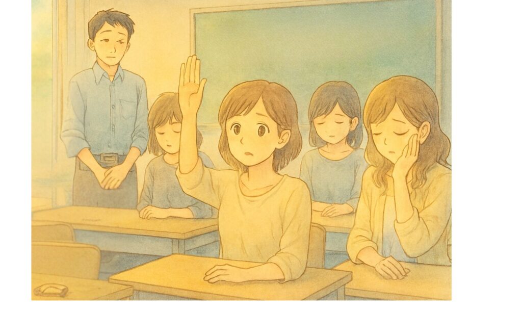 学級懇談会で学級役員を決めている場面