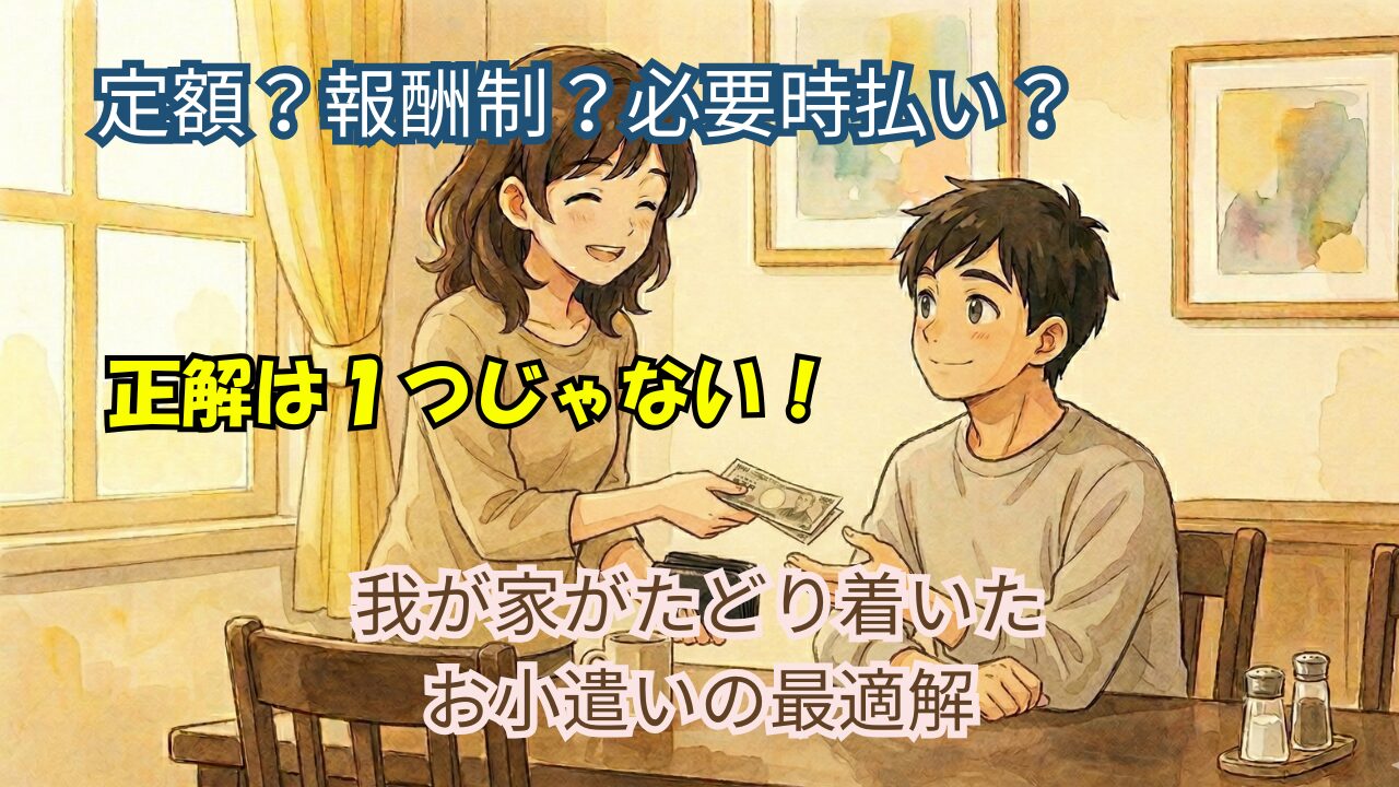 息子にお小遣いを渡す母親