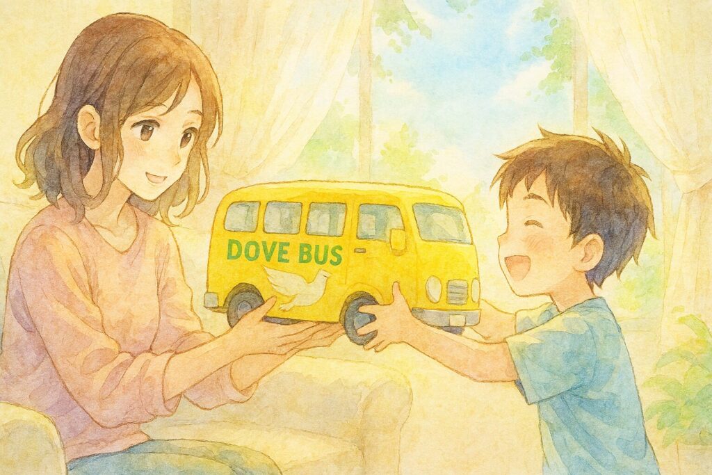 子どもにプレゼントする母親