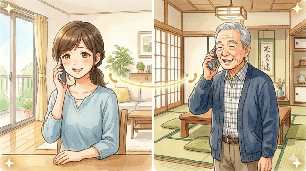 娘と電話で話す高齢の親
